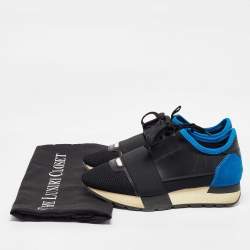 Balenciaga Black/Blue Mesh and Leather Race Runner Sneakers Size 35