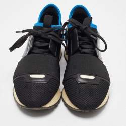 Balenciaga Black/Blue Mesh and Leather Race Runner Sneakers Size 35