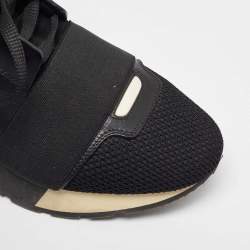 Balenciaga Black/Blue Mesh and Leather Race Runner Sneakers Size 35