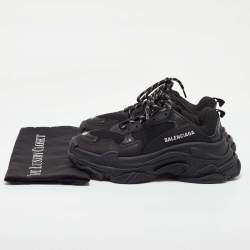Pre Owned Balenciaga Black Leather and Mesh Triple S Sneakers Size 38