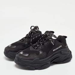 Pre Owned Balenciaga Black Leather and Mesh Triple S Sneakers Size 38