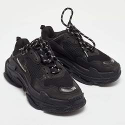 Pre Owned Balenciaga Black Leather and Mesh Triple S Sneakers Size 38