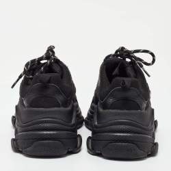 Pre Owned Balenciaga Black Leather and Mesh Triple S Sneakers Size 38