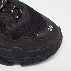 Pre Owned Balenciaga Black Leather and Mesh Triple S Sneakers Size 38