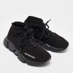 Pre Owned Balenciaga Black Knit Fabric Speed 2.0 Lace up Sneakers Size 37