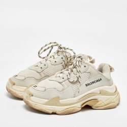 Balenciaga White/Grey Faux Leather and Mesh Triple S Sneakers Size 37