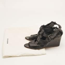 Balenciaga Black Leather Ankle Strap Wedge Sandals Size 39