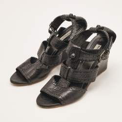 Balenciaga Black Leather Ankle Strap Wedge Sandals Size 39