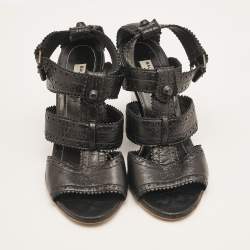 Balenciaga Black Leather Ankle Strap Wedge Sandals Size 39