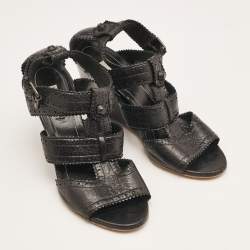 Balenciaga Black Leather Ankle Strap Wedge Sandals Size 39