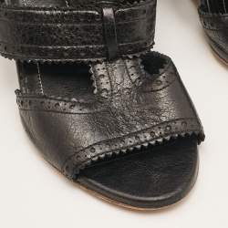 Balenciaga Black Leather Ankle Strap Wedge Sandals Size 39