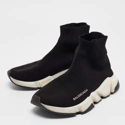 Balenciaga Black Knit Fabric Speed High Top Sneakers Size 37