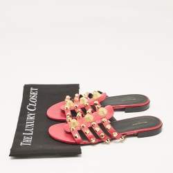 Balenciaga Pink Leather Studded Arena Flat Slides Size 38