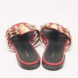 Balenciaga Pink Leather Studded Arena Flat Slides Size 38