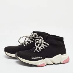 Balenciaga Black Knit Fabric Speed Trainer Lace up Sneakers Size 37
