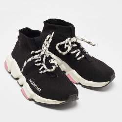 Balenciaga Black Knit Fabric Speed Trainer Lace up Sneakers Size 37