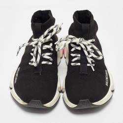 Balenciaga Black Knit Fabric Speed Trainer Lace up Sneakers Size 37