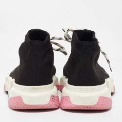 Balenciaga Black Knit Fabric Speed Trainer Lace up Sneakers Size 37