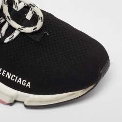 Balenciaga Black Knit Fabric Speed Trainer Lace up Sneakers Size 37