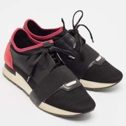 Pre Owned Balenciaga Black/Pink Leather and Mesh Race Runner Sneakers Size 39