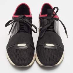 Pre Owned Balenciaga Black/Pink Leather and Mesh Race Runner Sneakers Size 39