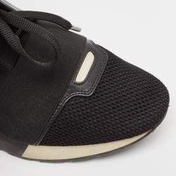 Pre Owned Balenciaga Black/Pink Leather and Mesh Race Runner Sneakers Size 39