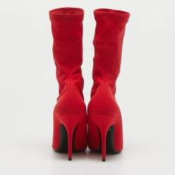 Balenciaga Red Stretch Fabric Knife Mid Calf Boots Size 39