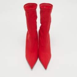 Balenciaga Red Stretch Fabric Knife Mid Calf Boots Size 39