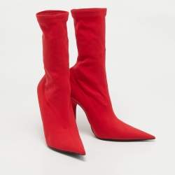 Balenciaga Red Stretch Fabric Knife Mid Calf Boots Size 39