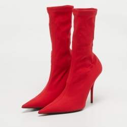 Balenciaga Red Stretch Fabric Knife Mid Calf Boots Size 39