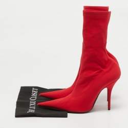 Balenciaga Red Stretch Fabric Knife Mid Calf Boots Size 39
