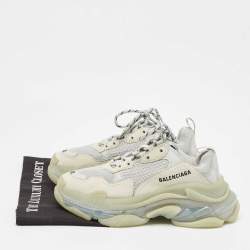 Pre Owned Balenciaga Grey Leather and Mesh Triple S Clear Lace Up Sneakers Size 38