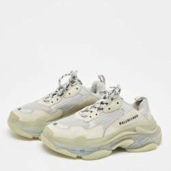 Pre Owned Balenciaga Grey Leather and Mesh Triple S Clear Lace Up Sneakers Size 38