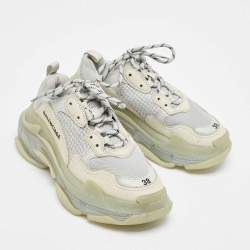 Pre Owned Balenciaga Grey Leather and Mesh Triple S Clear Lace Up Sneakers Size 38