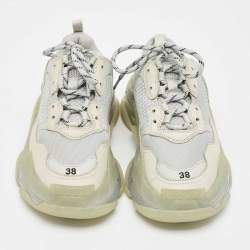 Pre Owned Balenciaga Grey Leather and Mesh Triple S Clear Lace Up Sneakers Size 38