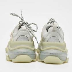 Pre Owned Balenciaga Grey Leather and Mesh Triple S Clear Lace Up Sneakers Size 38