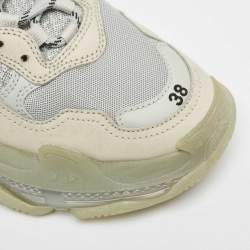 Pre Owned Balenciaga Grey Leather and Mesh Triple S Clear Lace Up Sneakers Size 38