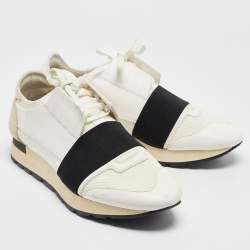 Balenciaga White Leather and Mesh Race Runner Low Top Sneakers Size 40