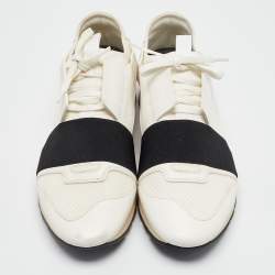 Balenciaga White Leather and Mesh Race Runner Low Top Sneakers Size 40