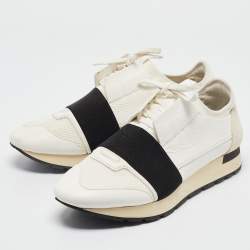 Balenciaga White Leather and Mesh Race Runner Low Top Sneakers Size 40