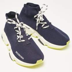 Balenciaga Blue Fabric Speed Trainer High Top Sneakers Size 39