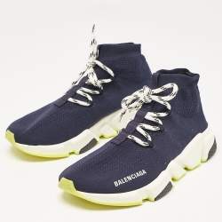 Balenciaga Blue Fabric Speed Trainer High Top Sneakers Size 39