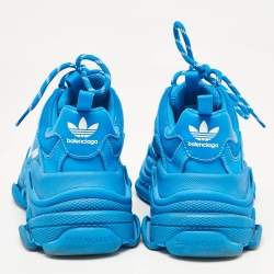 Pre Owned Balenciaga x Adidas Blue/White Faux Leather and Mesh Triple S Sneakers Size 37