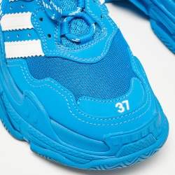 Pre Owned Balenciaga x Adidas Blue/White Faux Leather and Mesh Triple S Sneakers Size 37