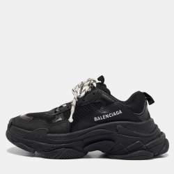 Balenciaga Black Faux Leather and Mesh Triple S Sneakers Size 39