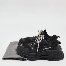 Balenciaga Black Faux Leather and Mesh Triple S Sneakers Size 39