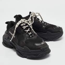 Balenciaga Black Faux Leather and Mesh Triple S Sneakers Size 39