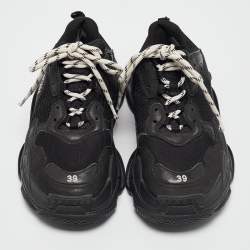 Balenciaga Black Faux Leather and Mesh Triple S Sneakers Size 39