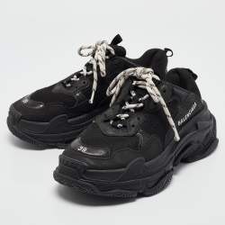 Balenciaga Black Faux Leather and Mesh Triple S Sneakers Size 39