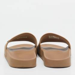 Pre Owned Balenciaga Beige Rubber Logo Pool Slides Size 39